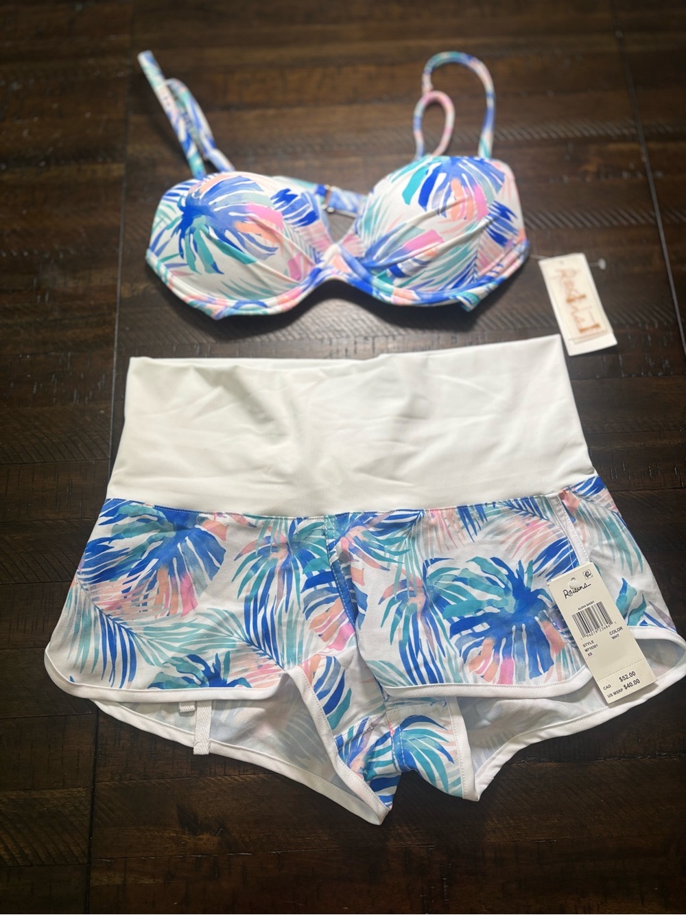 Raisins Palm Print short bathing Suit Set in Blue & Pink XS & S #0030